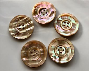 Vintage Pink Abalone Shell Coat Buttons - Extra Large circa 1950 - A Lot of 5 matching