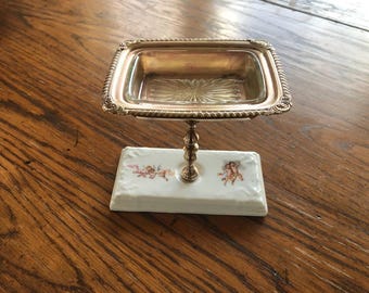 Antique Victoria Brass and Porcelain Soap Dish