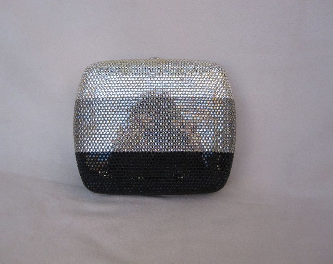 Judith Leiber Vintage 80s Minaudiere Encrusted with White and Gray and Black Swarovski Crystals  FREE SHIPPING