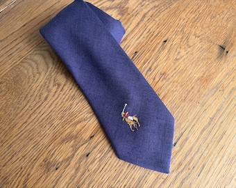 Vintage Polo Ralph Lauren Necktie Cravat Linen with Polo Player Embroidery – 1990s