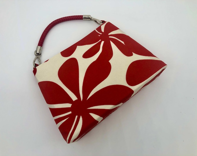 C≈2≈C The Handbag -  Red Flora with Red Faux Leather Woven Handle