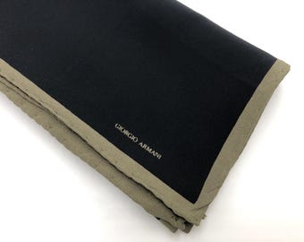 Vintage Armani 90s Black & Taupe Heavy Silk Pocket Square