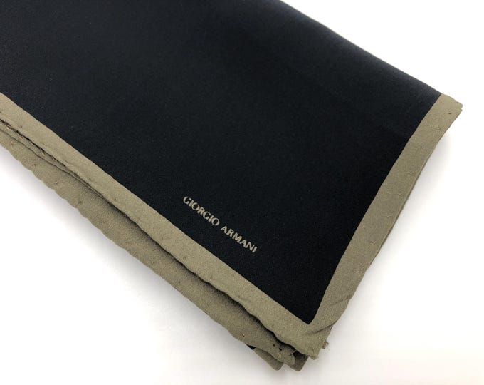 Vintage Armani 90s Black & Taupe Heavy Silk Pocket Square