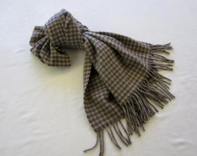 Cashmere Neck Scarf - Taupe and Stone Checked - Louis of Boston