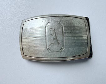 Vintage 1921 Riker Bros Knothe Sterling Silver Klik Lok Belt Buckle Monogram A Art Deco