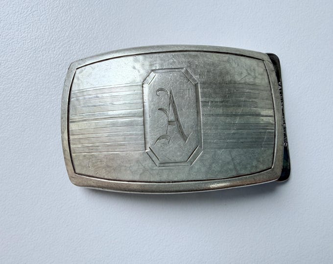 Vintage 1921 Riker Bros Knothe Sterling Silver Klik Lok Belt Buckle Monogram A Art Deco