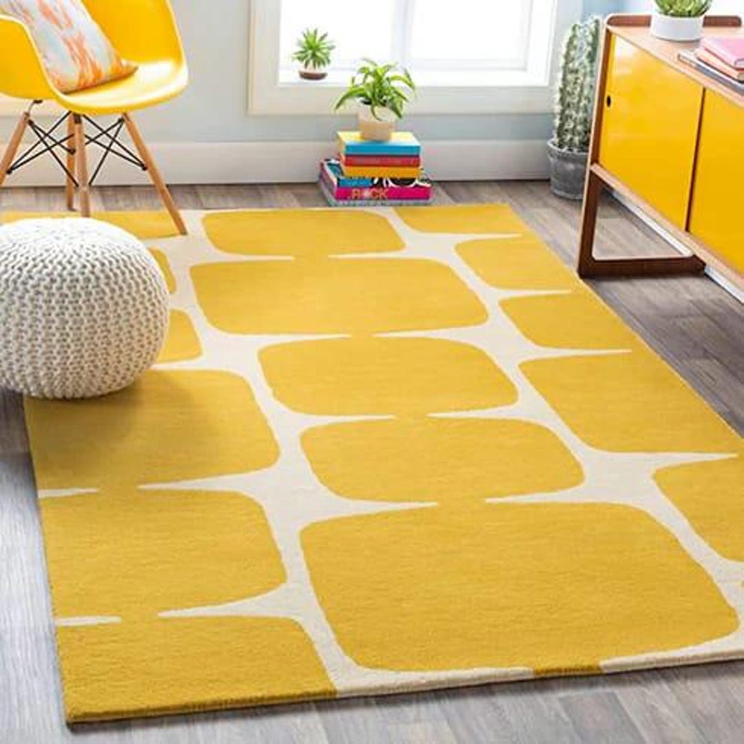 Mustard Yellow Geometric Rug 8×10 | Mid Century Modern Area Rug ...
