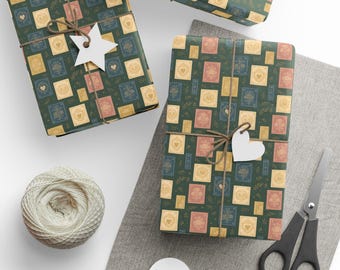 Bookish Print Gift Wrapping Paper, Bookish Pattern, Christmas Birthday Wrapping Paper, Sage Green, BookTok Merch, Gift For Book Lovers