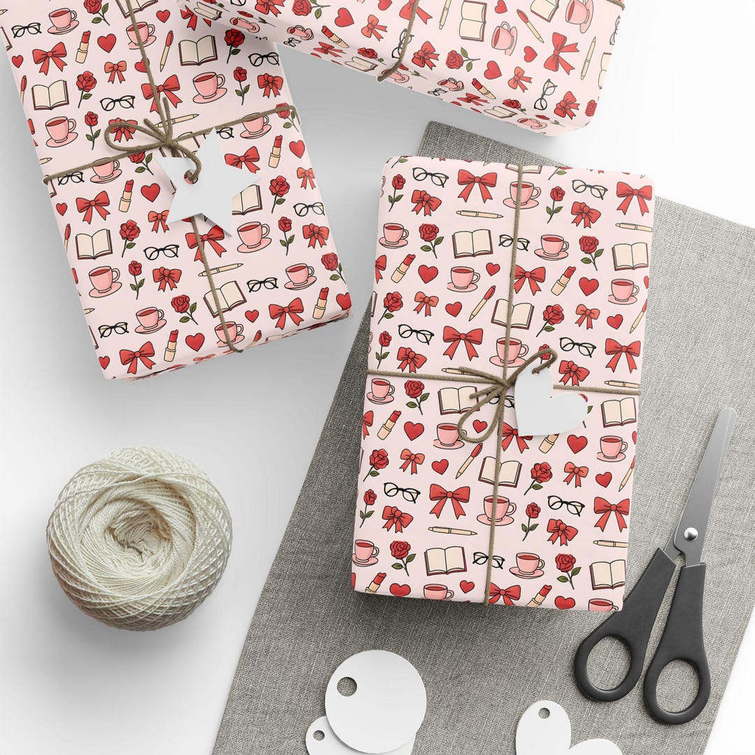 Pop up Style Books and Ribbons Gift Wrapping Paper, Bookish Pattern ...