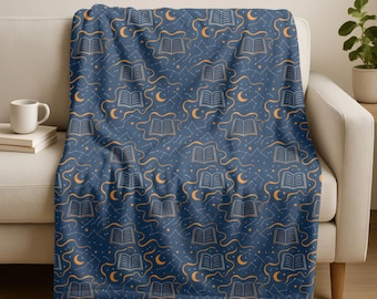 Bookish Blanket, Book Lover Blanket, Reading Blanket, Night Sky Print, Celestial Blanket, Gift For Book Lovers, Reader Gift, BookTok Merch
