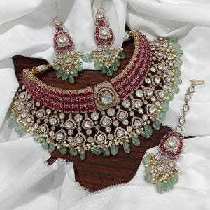 Ruby Polki Kundan Choker Set | Mint Green Indian Bridal Jewelry