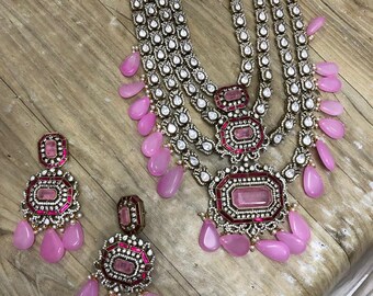 Pink Kundan Rani Haar Necklace Set – Indian Wedding Jewelry