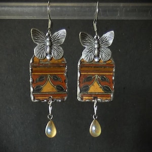 102) Earrings made from a vintage tin can, Art Nouveau