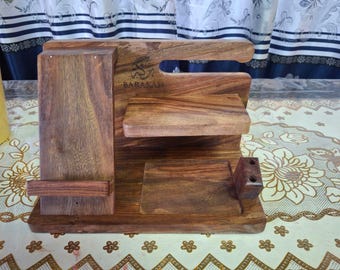 Handmade 100% Rosewood Docking Station | Bedside Phone & Wallet Organizer