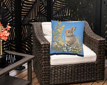 Vintage Bunny Easter Pillowcase | Floral Rabbit  Square Pillow Cover