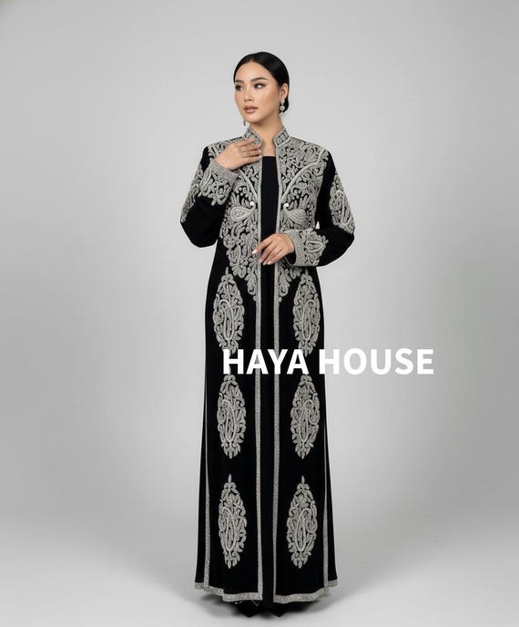 Luxury Royal Blue Kaftan Gown | Gold Hand Embroidered Abaya Dress | Dubai Caftan Wedding Guest Formal Dress | Modest Bell Sleeve Eid Wear