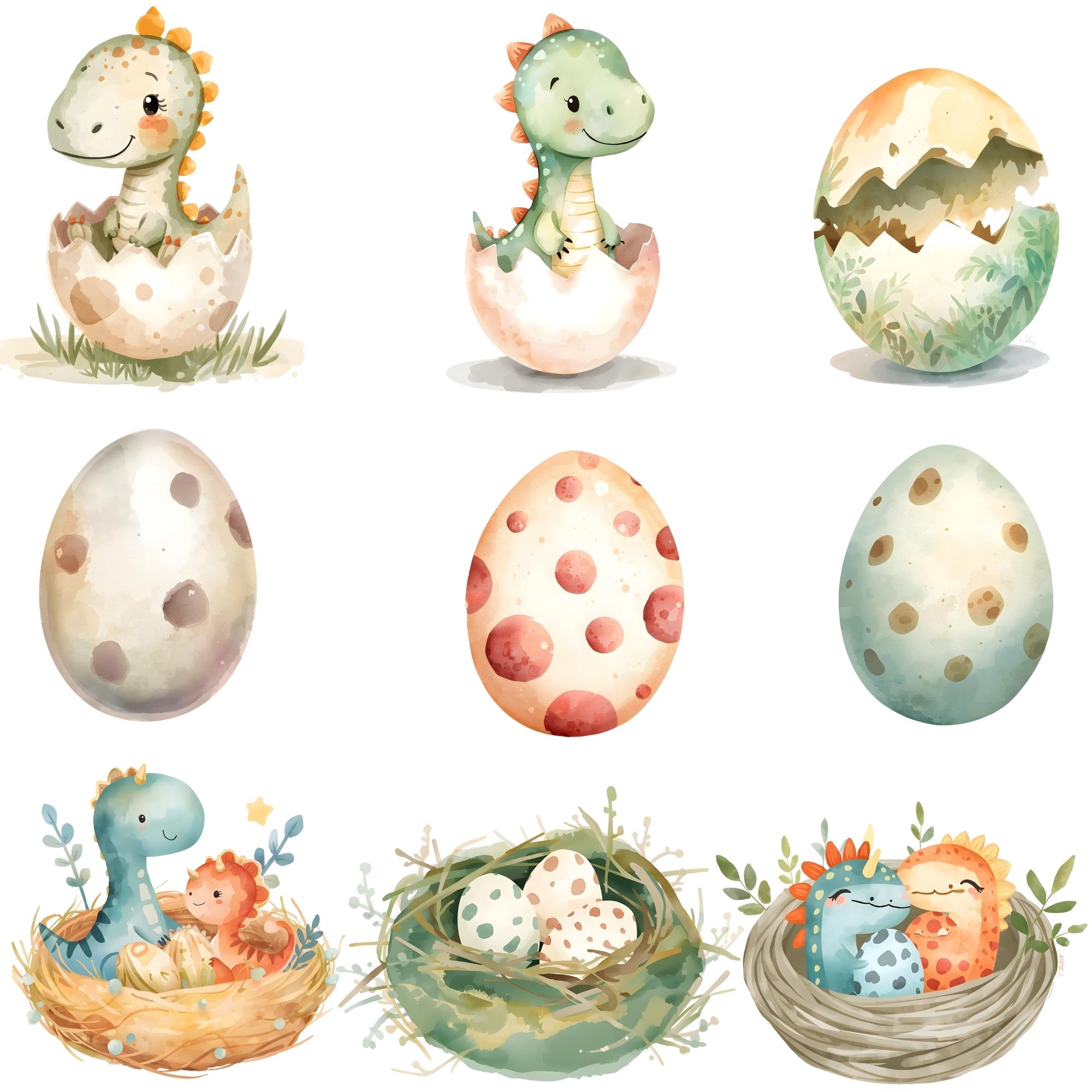 Cute Baby Dinosaur Clipart PNG, Watercolor Dino Nursery Clipart Bundle ...