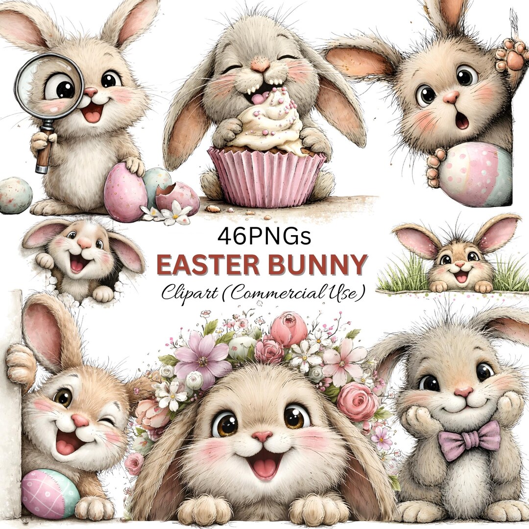 Watercolor Easter Bunny Clipart Bundle, Spring Rabbit Illustration ...