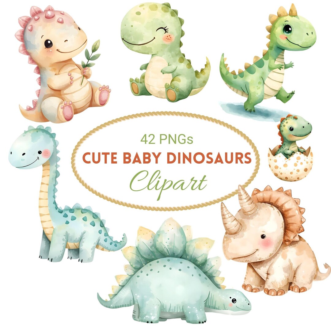 Cute Baby Dinosaur Clipart PNG, Watercolor Dino Bundle, Dinosaur ...