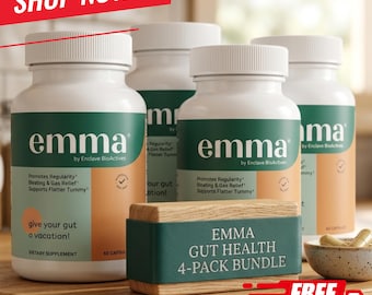 Paquete de 4 suplementos Emma Gut Health (60 cápsulas) recomendados por médicos para aliviar los gases.
