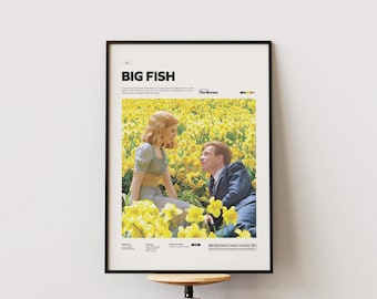 Póster de Big Fish, póster impreso de la película Tim Burton de 2003, impresión de Ewan McGregor y Albert Finney protagonizando Big Fish, arte mural de películas