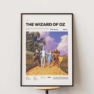 May include: Framed poster for the movie "The Wizard of Oz" with a black frame. The poster features the main characters walking down a yellow brick road. The title is at the top, with the director's name below.