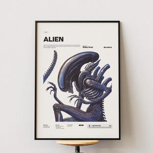 Alien-affisch, Ridley Scotts film Alien-tryck, kult-skräckfilmsaffisch, Sigourney Weaver med film i huvudrollen, idé för filmväggkonst