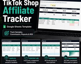 TikTok Shop Affiliate Tracker Google Sheets Template, Creator Commission & Payout Spreadsheet, Sample ROI Digital Download