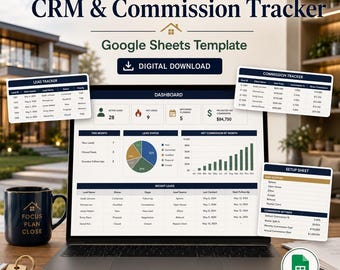 Real Estate Agent CRM Spreadsheet, Lead Tracker & Commission Calculator, Google Sheets Template