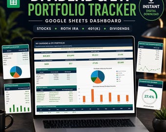 Dividend Portfolio Tracker Google Sheets, Stock & ETF Investment Dashboard, Roth IRA 401k Spreadsheet