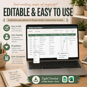 Thuisonderwijsplanner in Google Sheets en Excel, aanwezigheidsregistratie, lesplan, cijferboek en curriculumtracker. afbeelding 4