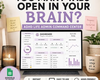 ADHD Life Planner Google Sheets, Life Admin Command Center, Brain Dump, Task Tracker, Habit, Budget & Routine Planner