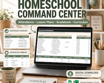 Homeschool Planner Google Sheets and Excel, Attendance Tracker, Lesson Plan, Gradebook & Curriculum Tracker