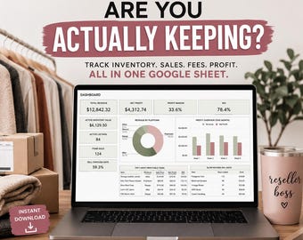 Reseller Inventory Spreadsheet Google Sheets & Excel, Poshmark eBay Depop Mercari Sales Profit ROI Tracker