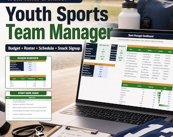 Youth Sports Team Manager Spreadsheet, Team Mom Budget, Roster, Schedule, Snack Signup, Google Sheets Excel