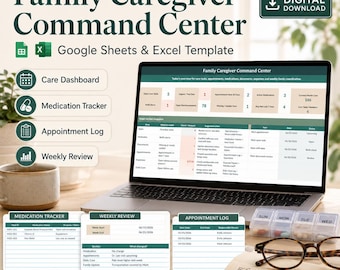 Family Caregiver Spreadsheet, Medication Tracker, Appointment Log & Care Schedule, Google Sheets Excel Template