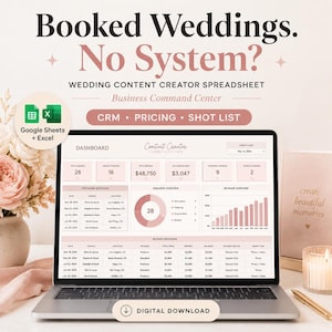 Wedding Content Creator Business Command Center Google Sheets, Client CRM, Pricing, Shot List & Delivery Tracker