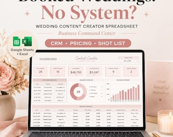 Wedding Content Creator Business Command Center Google Sheets, Client CRM, Pricing, Shot List & Delivery Tracker