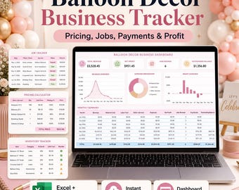 Balloon Decor Business Tracker Spreadsheet, Pricing Calculator, Job & Payment Tracker, Inventory Sheet, Excel Google Sheets