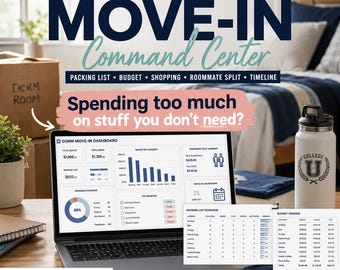 College Dorm Move-In Planner Google Sheets, Dorm Packing List, Budget Tracker, Shopping List & Roommate Split