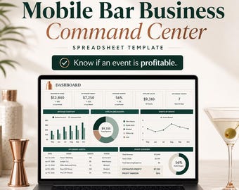 Mobile Bar Business Spreadsheet, Bartender Quote Calculator, Booking Tracker, Inventory & Profit Google Sheets