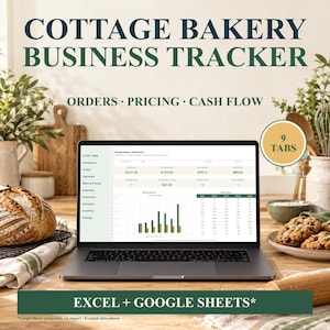 Cottage Bakery Order Tracker Spreadsheet for Excel & Google Sheets | Payments, Pricing, Inventory