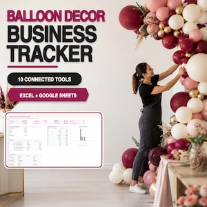 Balloon Decor Business Spreadsheet: Pricing Calculator, Jobs, Payments, Inventory, Profit, Excel & Google Sheets