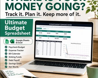 Budget Spreadsheet Google Sheets, Paycheck Budget Planner, Debt Payoff Tracker, Sinking Funds, Bill Calendar, Expense Tracker