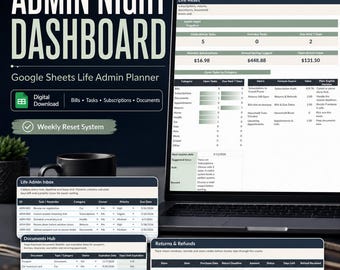 Life Admin Planner | Bill, Subscription & Weekly Reset Google Sheets Dashboard