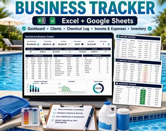 Pool Service Business Tracker | Route Planner, Chemical Log & Profit Spreadsheet