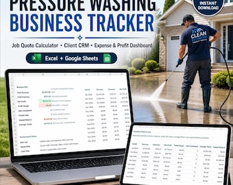 Pressure Washing Business Tracker | Quote Calculator, CRM & Profit Dashboard