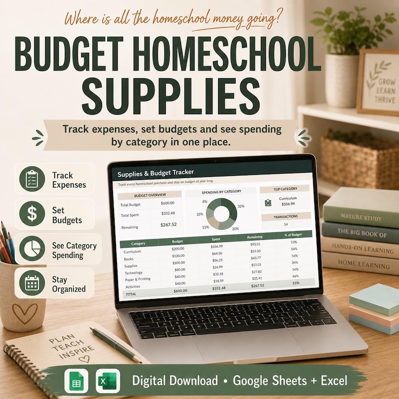 Thuisonderwijsplanner in Google Sheets en Excel, aanwezigheidsregistratie, lesplan, cijferboek en curriculumtracker. afbeelding 12