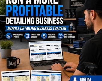 Mobile Auto Detailing Business Tracker, Client CRM, Quote Builder, Expense Log, Inventory Spreadsheet, Excel Google Sheets