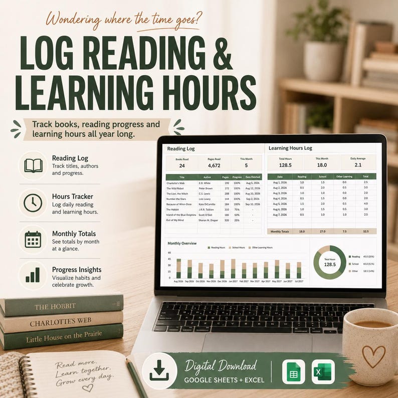 Thuisonderwijsplanner in Google Sheets en Excel, aanwezigheidsregistratie, lesplan, cijferboek en curriculumtracker. afbeelding 20